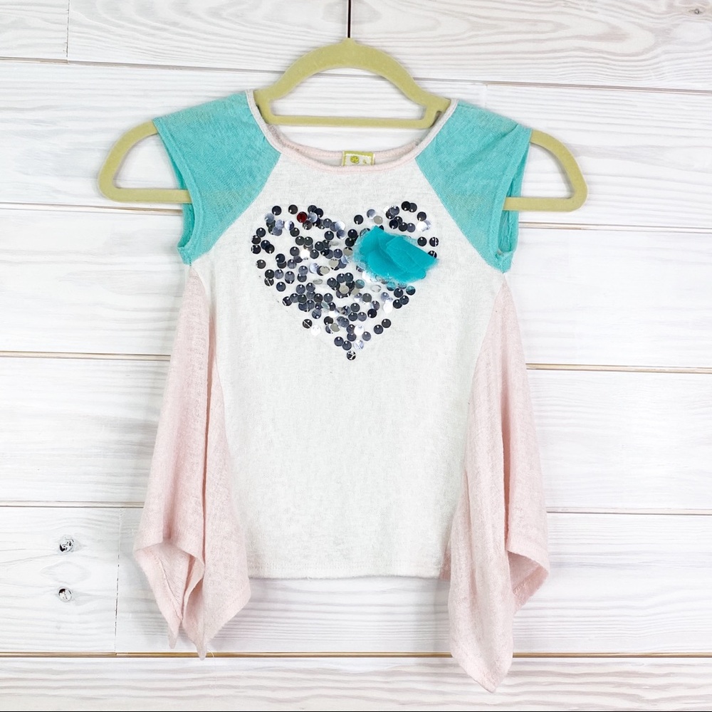 Kiddo Size 6 White Blue Pink Shirt Sequins Flower